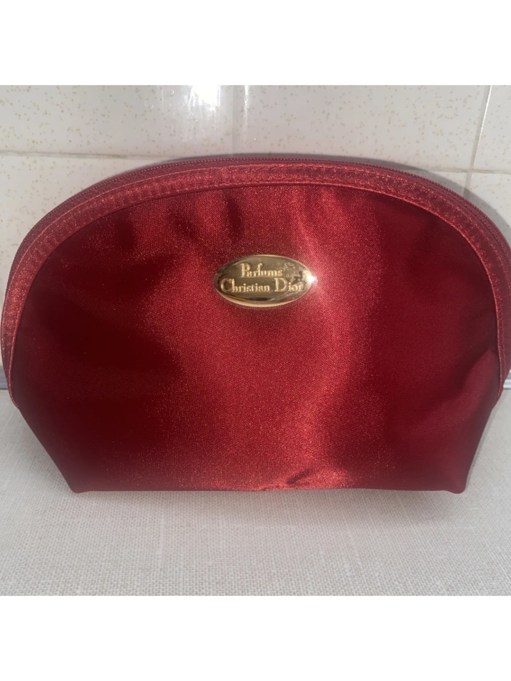 Christian Dior Parfums Satin Red Cosmetic Bag NWOT